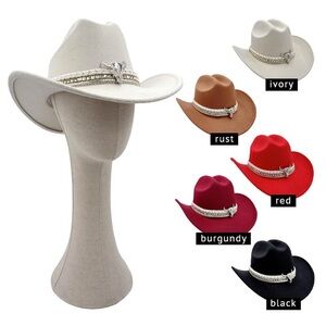 Unisex Concho Buckle Embroidered Band Accent Western Cowboy Hat